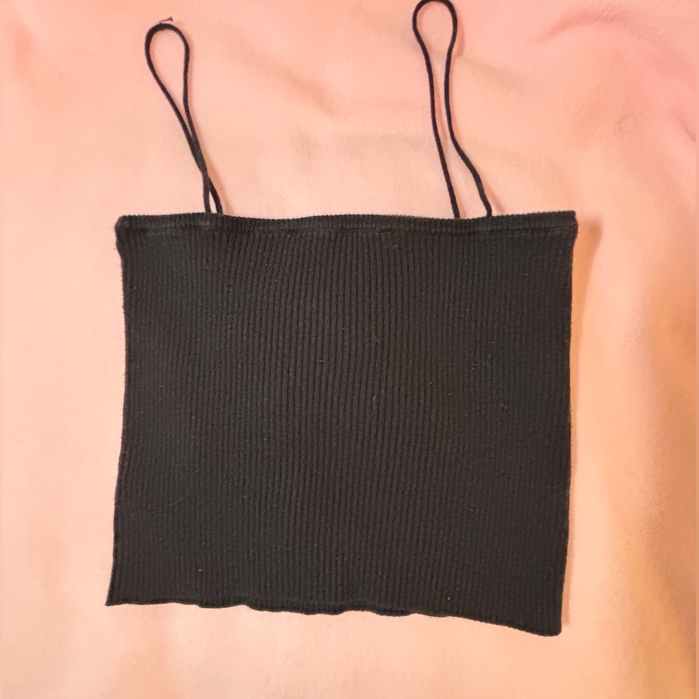 Brandie Melville Black Ribbed Women's Cropped Camisole - Picture 2 of 4